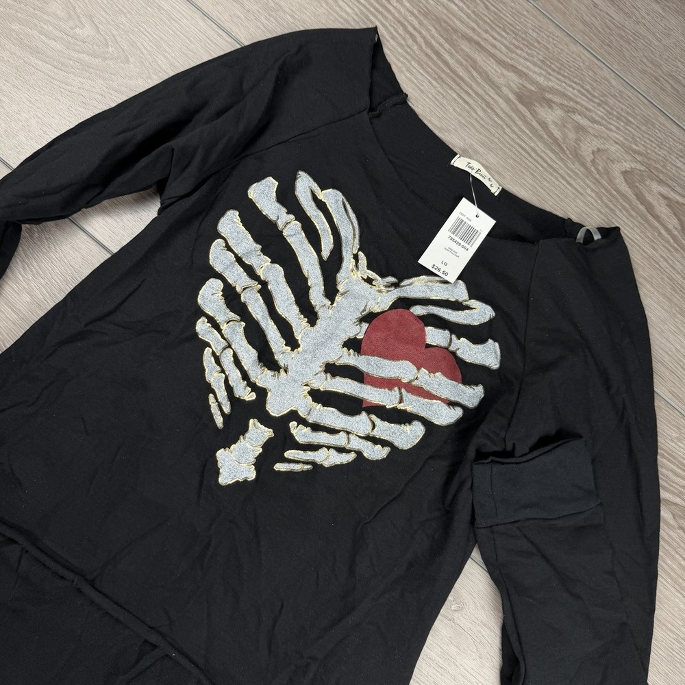 Tres Bien Women's Long Sleeve‎ Caged Heart Slashed Back Top Black Large New